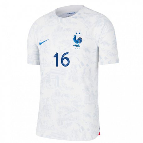 Kandiny Kinder Französische Mike Maignan #16 Weiß Blau Auswärtstrikot Trikot 22-24 T-shirt