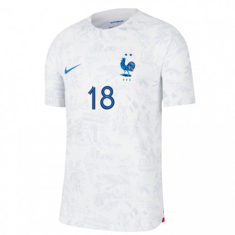 Kandiny Kinder Französische Benoit Badiashile #18 Weiß Blau Auswärtstrikot Trikot 22-24 T-shirt