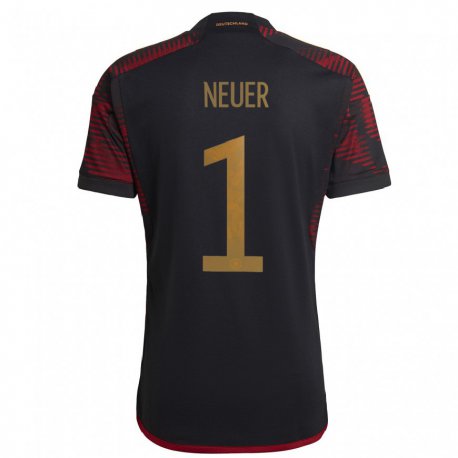 Kandiny Kinder Deutsche Manuel Neuer #1 Schwarz Kastanienbraun Auswärtstrikot Trikot 22-24 T-shirt
