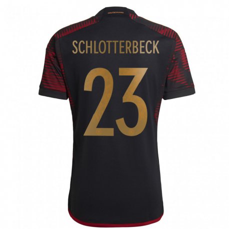 Kandiny Kinder Deutsche Nico Schlotterbeck #23 Schwarz Kastanienbraun Auswärtstrikot Trikot 22-24 T-shirt