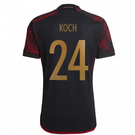 Kandiny Kinder Deutsche Robin Koch #24 Schwarz Kastanienbraun Auswärtstrikot Trikot 22-24 T-shirt
