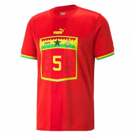 Kandiny Kinder Ghanaische Thomas Partey #5 Rot Auswärtstrikot Trikot 22-24 T-shirt