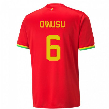 Kandiny Kinder Ghanaische Elisha Owusu #6 Rot Auswärtstrikot Trikot 22-24 T-shirt