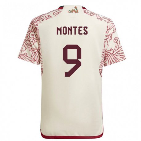 Kandiny Kinder Mexikanische Cesar Montes #9 Wunder Weiß Rot Auswärtstrikot Trikot 22-24 T-shirt