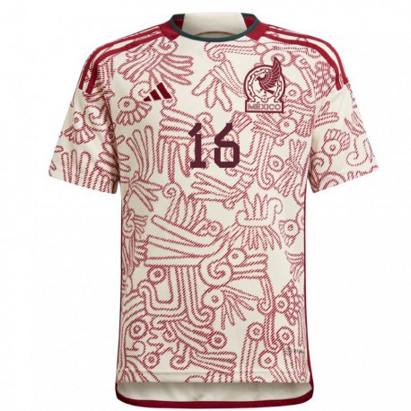 Kandiny Kinder Mexikanische Fernando Beltran #16 Wunder Weiß Rot Auswärtstrikot Trikot 22-24 T-shirt