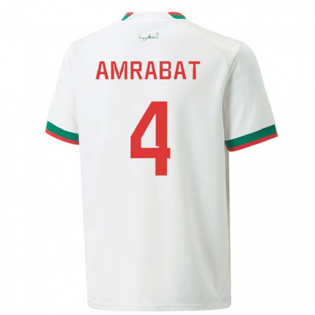 Kandiny Kinder Marokkanische Soufiane Amrabat #4 Weiß Auswärtstrikot Trikot 22-24 T-shirt