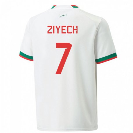 Kandiny Kinder Marokkanische Hakim Ziyech #7 Weiß Auswärtstrikot Trikot 22-24 T-shirt