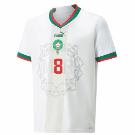 Kandiny Kinder Marokkanische Azzeddine Ounahi #8 Weiß Auswärtstrikot Trikot 22-24 T-shirt