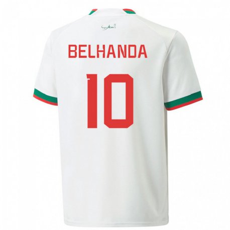 Kandiny Kinder Marokkanische Youness Belhanda #10 Weiß Auswärtstrikot Trikot 22-24 T-shirt