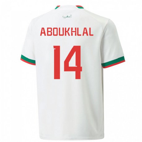 Kandiny Kinder Marokkanische Zakaria Aboukhlal #14 Weiß Auswärtstrikot Trikot 22-24 T-shirt
