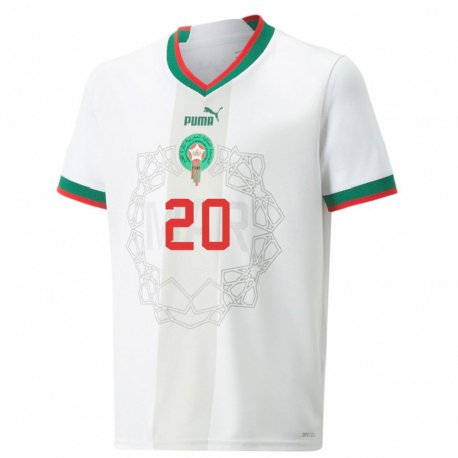 Kandiny Kinder Marokkanische Achraf Dari #20 Weiß Auswärtstrikot Trikot 22-24 T-shirt