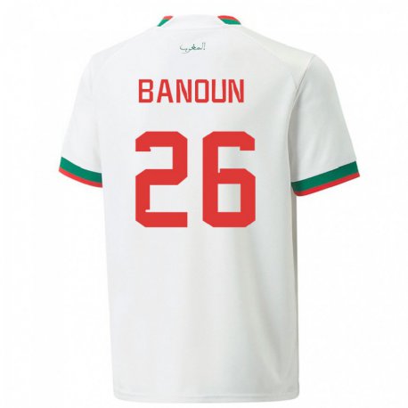 Kandiny Kinder Marokkanische Badr Banoun #26 Weiß Auswärtstrikot Trikot 22-24 T-shirt