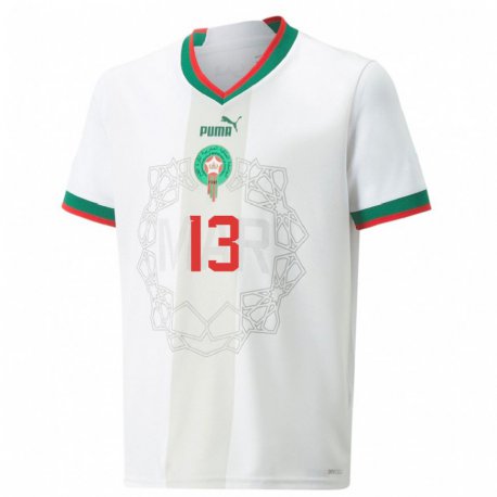 Kandiny Kinder Marokkanische Badr Benoun #13 Weiß Auswärtstrikot Trikot 22-24 T-shirt