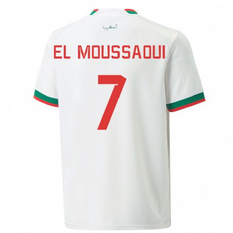 Kandiny Kinder Marokkanische Hamza El Moussaoui #7 Weiß Auswärtstrikot Trikot 22-24 T-shirt
