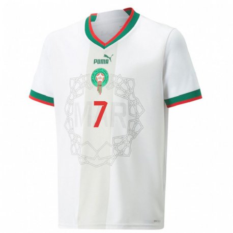 Kandiny Kinder Marokkanische Hamza El Moussaoui #7 Weiß Auswärtstrikot Trikot 22-24 T-shirt