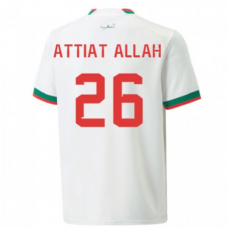 Kandiny Kinder Marokkanische Yahia Attiat-allah #26 Weiß Auswärtstrikot Trikot 22-24 T-shirt