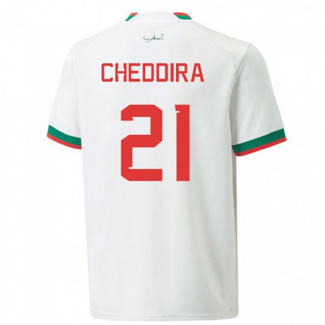 Kandiny Kinder Marokkanische Walid Cheddira #21 Weiß Auswärtstrikot Trikot 22-24 T-shirt