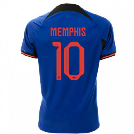 Kandiny Kinder Niederländische Memphis Depay #10 Königsblau Auswärtstrikot Trikot 22-24 T-shirt