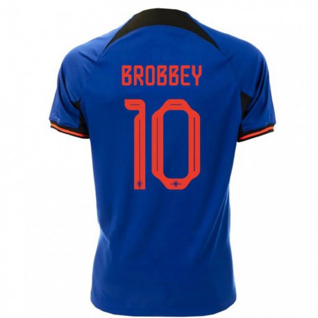 Kandiny Kinder Niederländische Brian Brobbey #10 Königsblau Auswärtstrikot Trikot 22-24 T-shirt