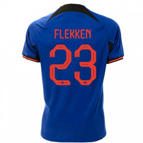Kandiny Kinder Niederländische Mark Flekken #23 Königsblau Auswärtstrikot Trikot 22-24 T-shirt