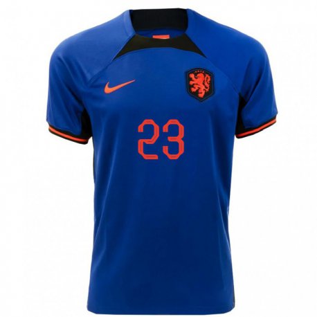 Kandiny Kinder Niederländische Mark Flekken #23 Königsblau Auswärtstrikot Trikot 22-24 T-shirt