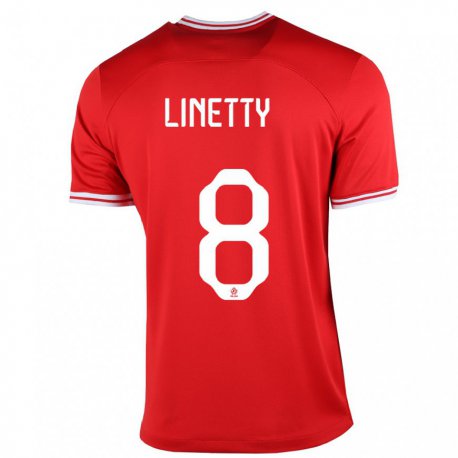 Kandiny Kinder Polnische Karol Linetty #8 Rot Auswärtstrikot Trikot 22-24 T-shirt