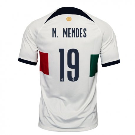 Kandiny Kinder Portugiesische Nuno Mendes #19 Weiß Auswärtstrikot Trikot 22-24 T-shirt