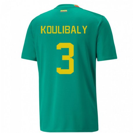Kandiny Kinder Senegalesische Kalidou Koulibaly #3 Grün Auswärtstrikot Trikot 22-24 T-shirt