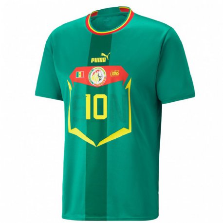 Kandiny Kinder Senegalesische Sadio Mane #10 Grün Auswärtstrikot Trikot 22-24 T-shirt