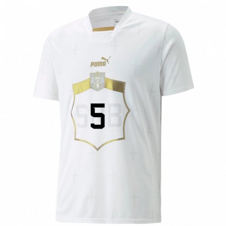 Kandiny Kinder Serbische Strahinja Erakovic #5 Weiß Auswärtstrikot Trikot 22-24 T-shirt