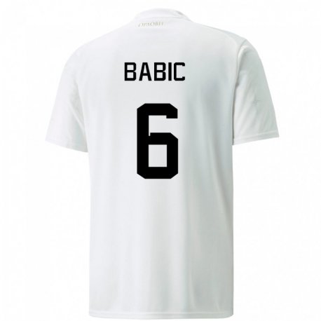 Kandiny Kinder Serbische Srdjan Babic #6 Weiß Auswärtstrikot Trikot 22-24 T-shirt