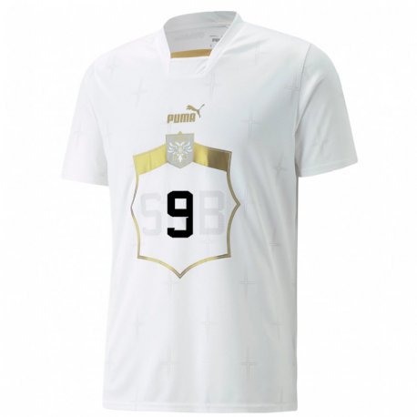Kandiny Kinder Serbische Aleksandar Mitrovic #9 Weiß Auswärtstrikot Trikot 22-24 T-shirt