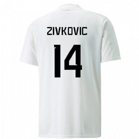 Kandiny Kinder Serbische Andrija Zivkovic #14 Weiß Auswärtstrikot Trikot 22-24 T-shirt