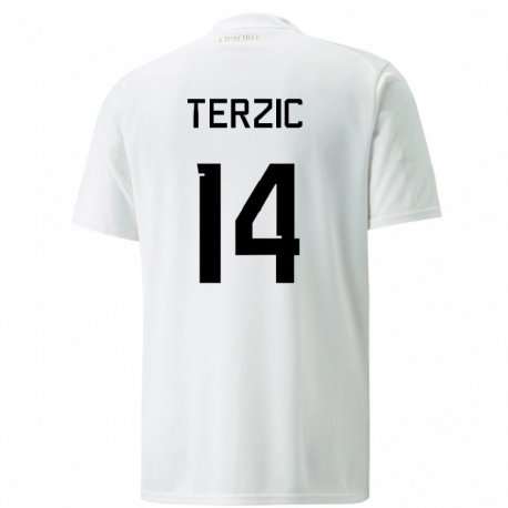 Kandiny Kinder Serbische Aleksa Terzic #14 Weiß Auswärtstrikot Trikot 22-24 T-shirt