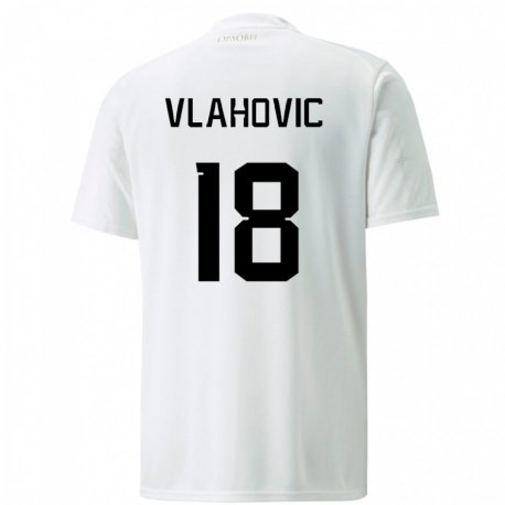Kandiny Kinder Serbische Dusan Vlahovic #18 Weiß Auswärtstrikot Trikot 22-24 T-shirt