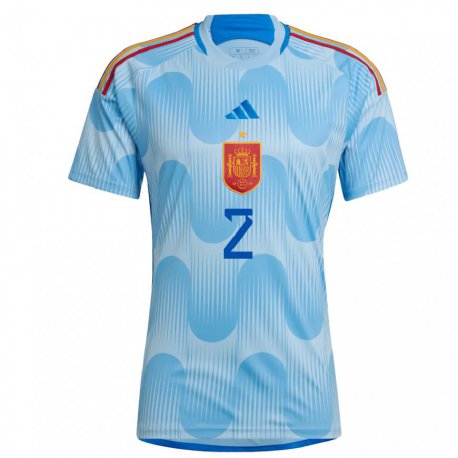 Kandiny Kinder Spanische Cesar Azpilicueta #2 Himmelblau Auswärtstrikot Trikot 22-24 T-shirt