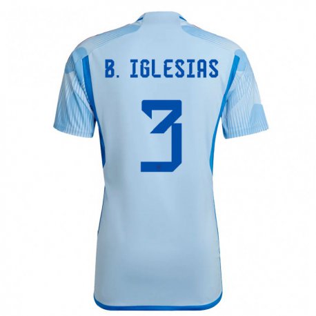 Kandiny Kinder Spanische Borja Iglesias #3 Himmelblau Auswärtstrikot Trikot 22-24 T-shirt