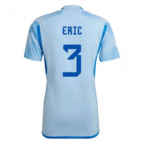 Kandiny Kinder Spanische Eric Garcia #3 Himmelblau Auswärtstrikot Trikot 22-24 T-shirt