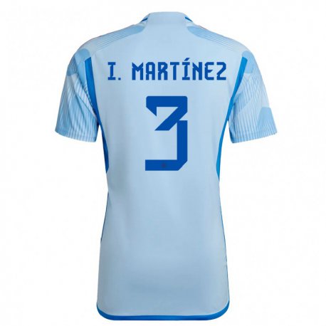 Kandiny Kinder Spanische Inigo Martinez #3 Himmelblau Auswärtstrikot Trikot 22-24 T-shirt