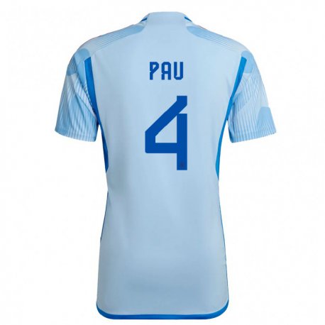 Kandiny Kinder Spanische Pau Torres #4 Himmelblau Auswärtstrikot Trikot 22-24 T-shirt