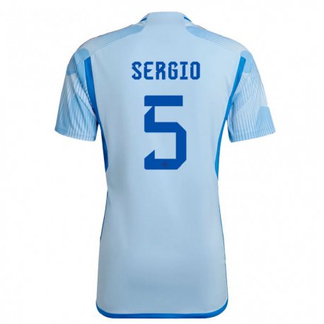 Kandiny Kinder Spanische Sergio Busquets #5 Himmelblau Auswärtstrikot Trikot 22-24 T-shirt