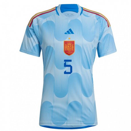 Kandiny Kinder Spanische Sergio Busquets #5 Himmelblau Auswärtstrikot Trikot 22-24 T-shirt