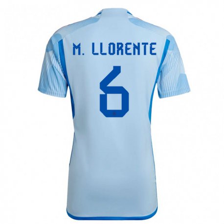 Kandiny Kinder Spanische Marcos Llorente #6 Himmelblau Auswärtstrikot Trikot 22-24 T-shirt