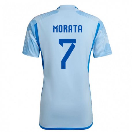 Kandiny Kinder Spanische Alvaro Morata #7 Himmelblau Auswärtstrikot Trikot 22-24 T-shirt