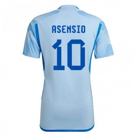 Kandiny Kinder Spanische Marco Asensio #10 Himmelblau Auswärtstrikot Trikot 22-24 T-shirt