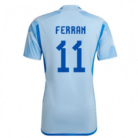 Kandiny Kinder Spanische Ferran Torres #11 Himmelblau Auswärtstrikot Trikot 22-24 T-shirt