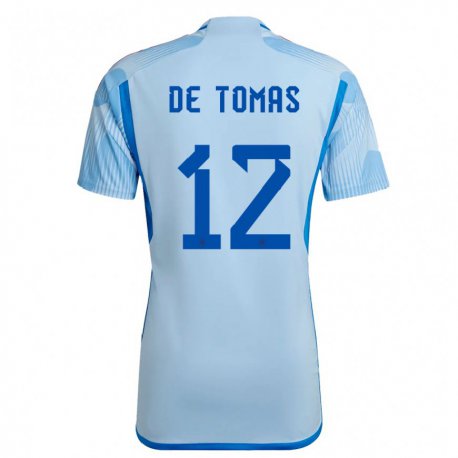 Kandiny Kinder Spanische Raul De Tomas #12 Himmelblau Auswärtstrikot Trikot 22-24 T-shirt