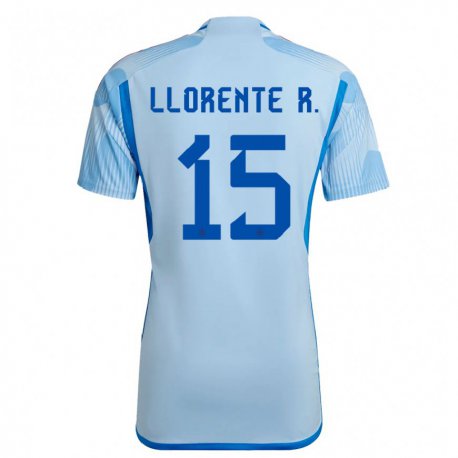 Kandiny Kinder Spanische Diego Llorente #15 Himmelblau Auswärtstrikot Trikot 22-24 T-shirt