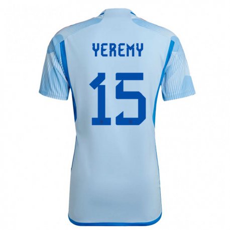 Kandiny Kinder Spanische Yeremy Pino #15 Himmelblau Auswärtstrikot Trikot 22-24 T-shirt