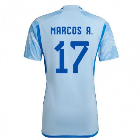 Kandiny Kinder Spanische Marcos Alonso #17 Himmelblau Auswärtstrikot Trikot 22-24 T-shirt
